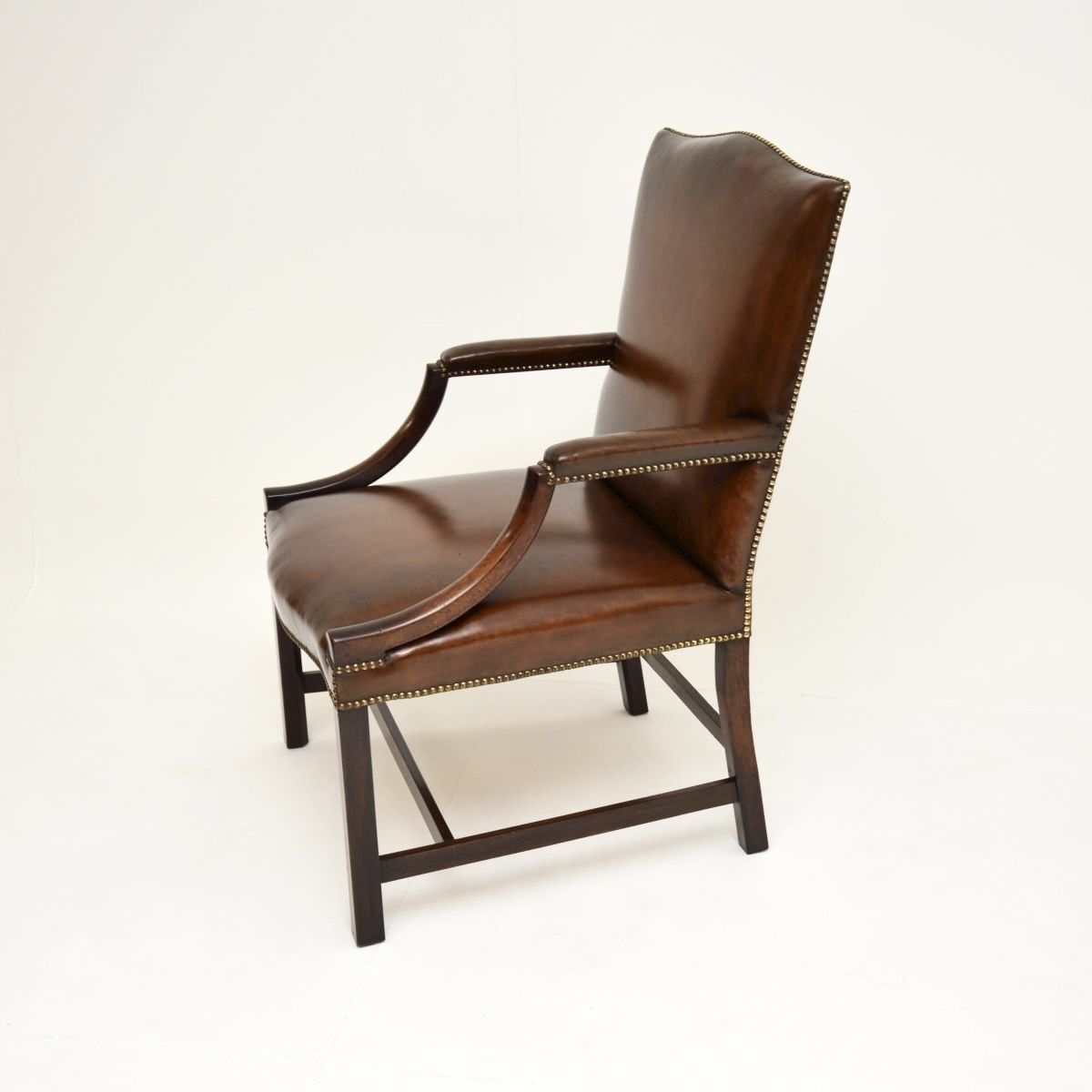 Antique Georgian Leather And Mahogany Gainsborough Armchair photo buy