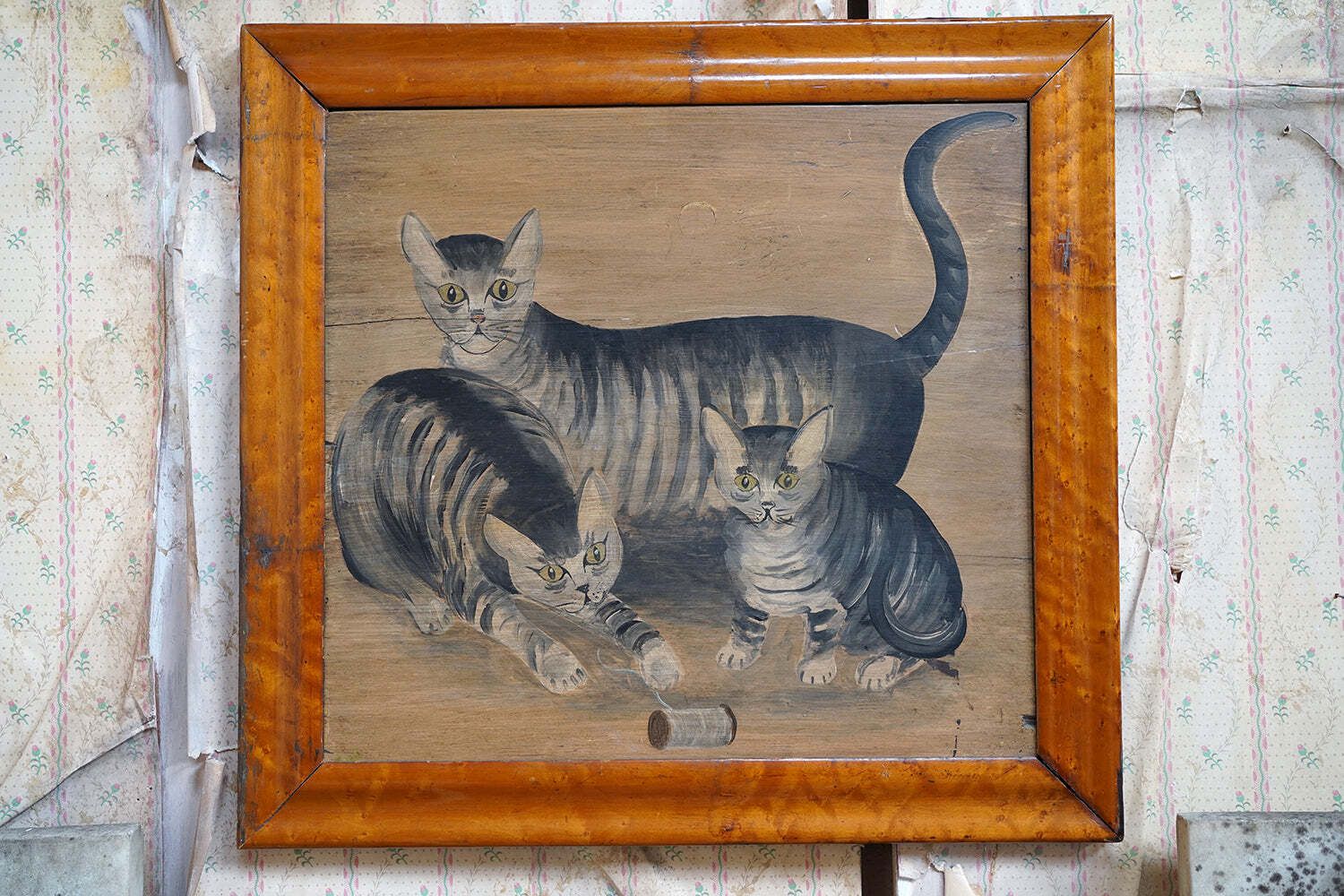 An Early 19thc English Naïve School Oil On Panel Of Kittens Playing With A Reel Of Thread C.1830 40 photo furniture