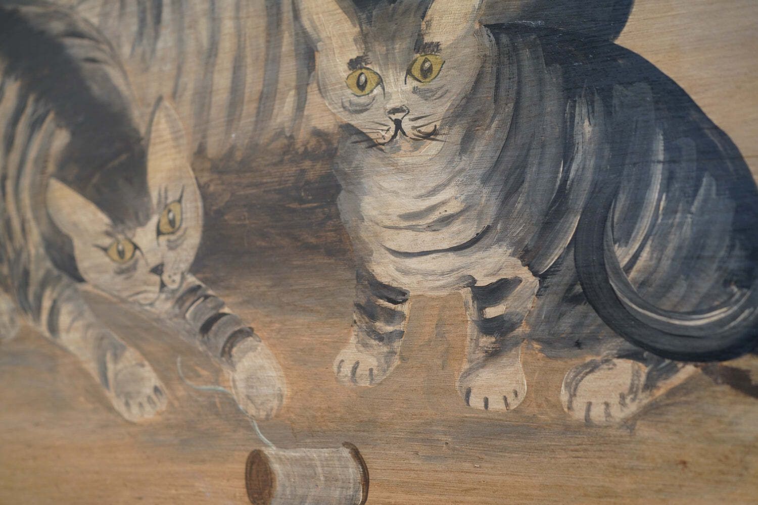 An Early 19thc English Naïve School Oil On Panel Of Kittens Playing With A Reel Of Thread C.1830 40 photo vintage