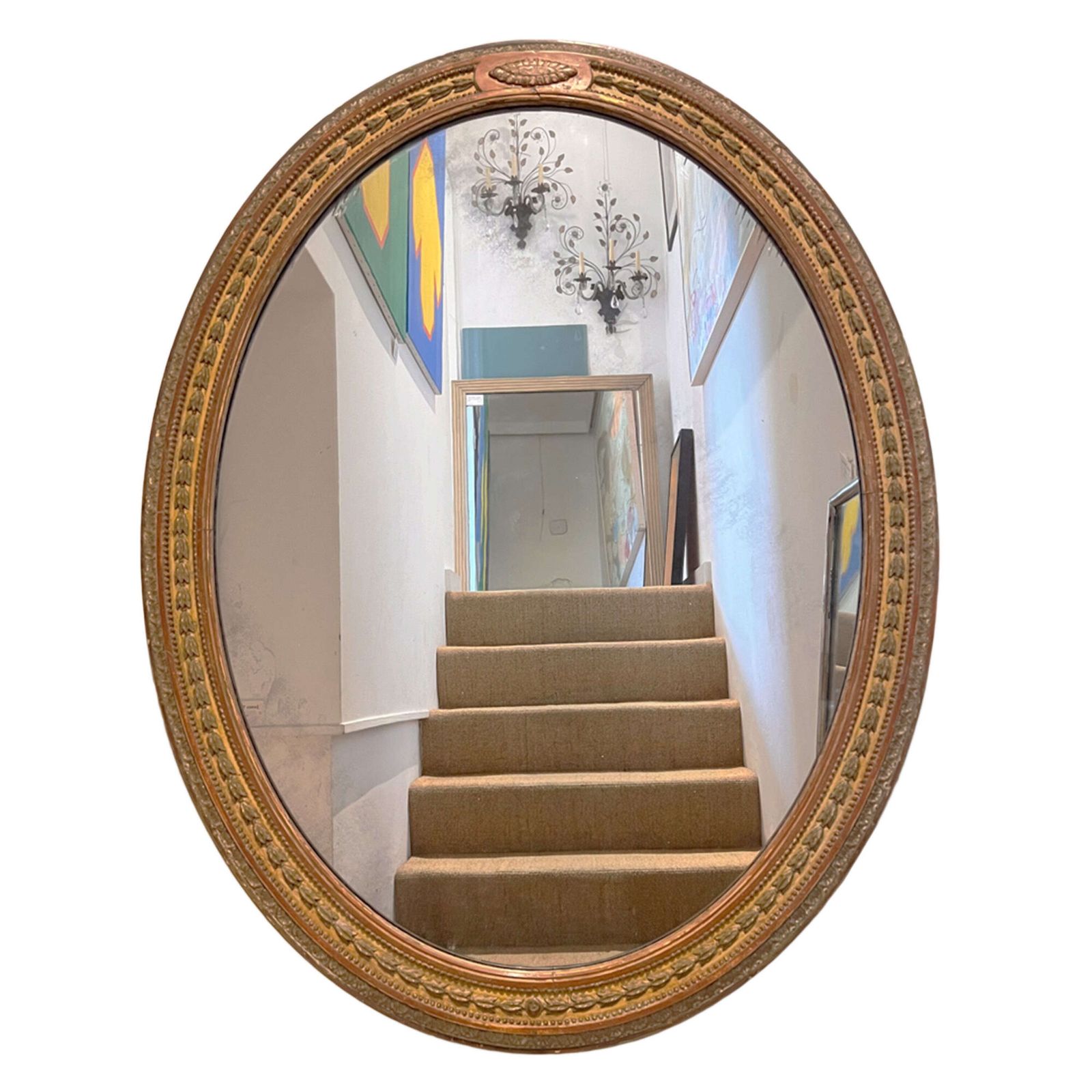 English 19th Century Oval Giltwood Mirror With Original Mercury Glass photo furniture