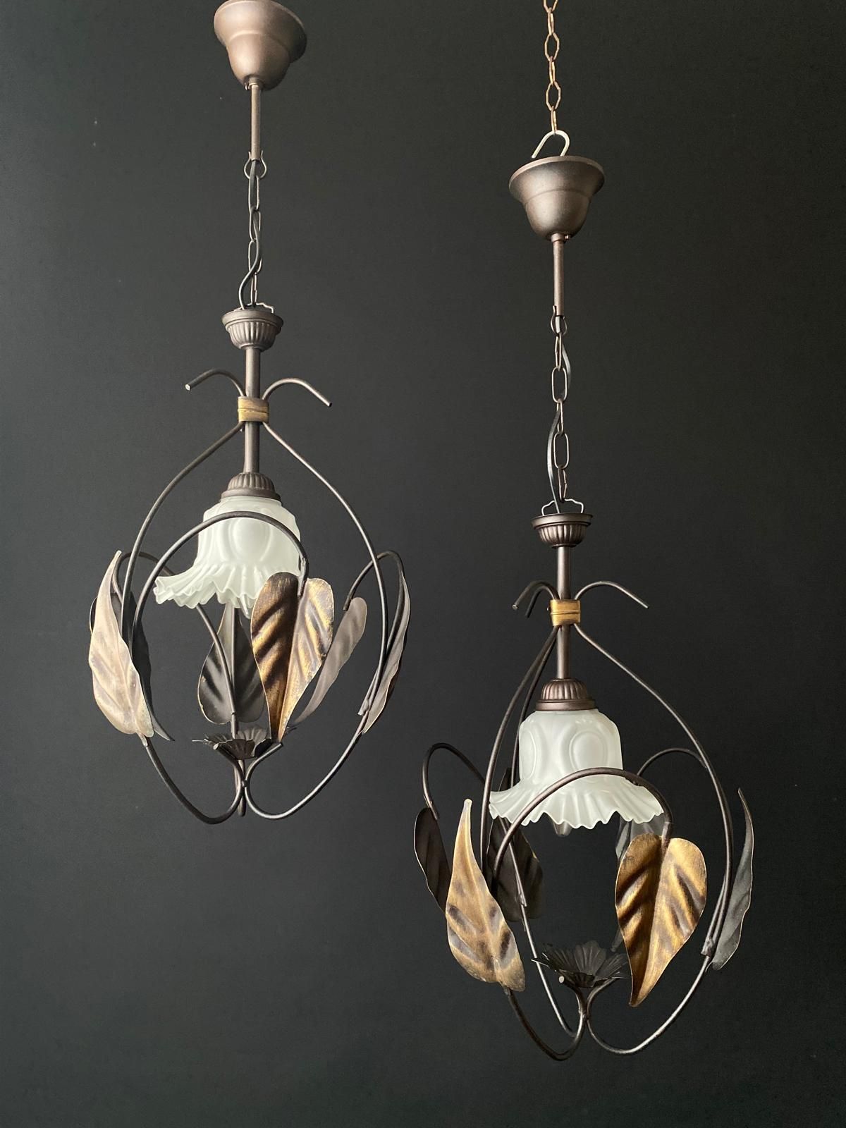 Duty Free For USA. Pair Of Vintage Chandeliers With Leaves