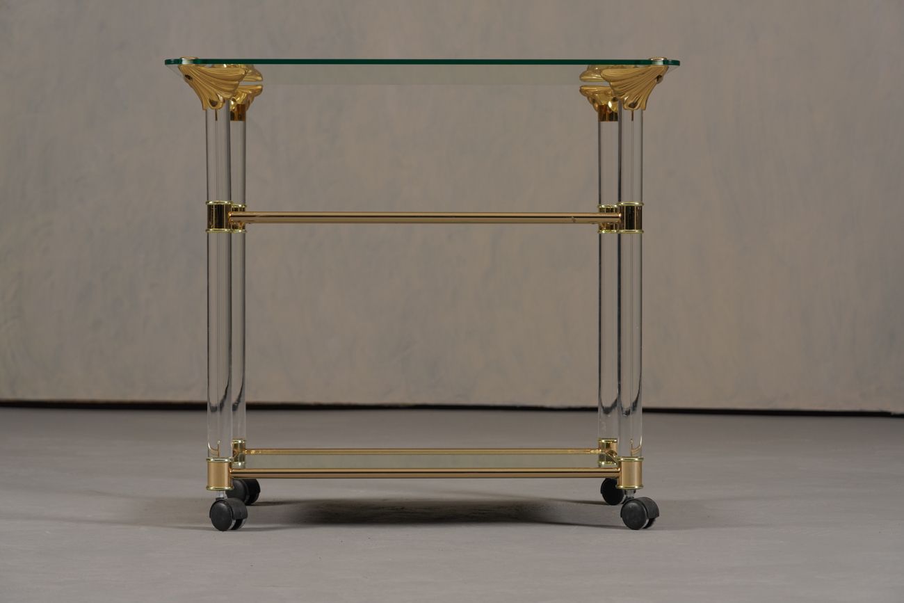 Vintage Brass And Lucite Serving Trolley, France 1960’s photo for sale