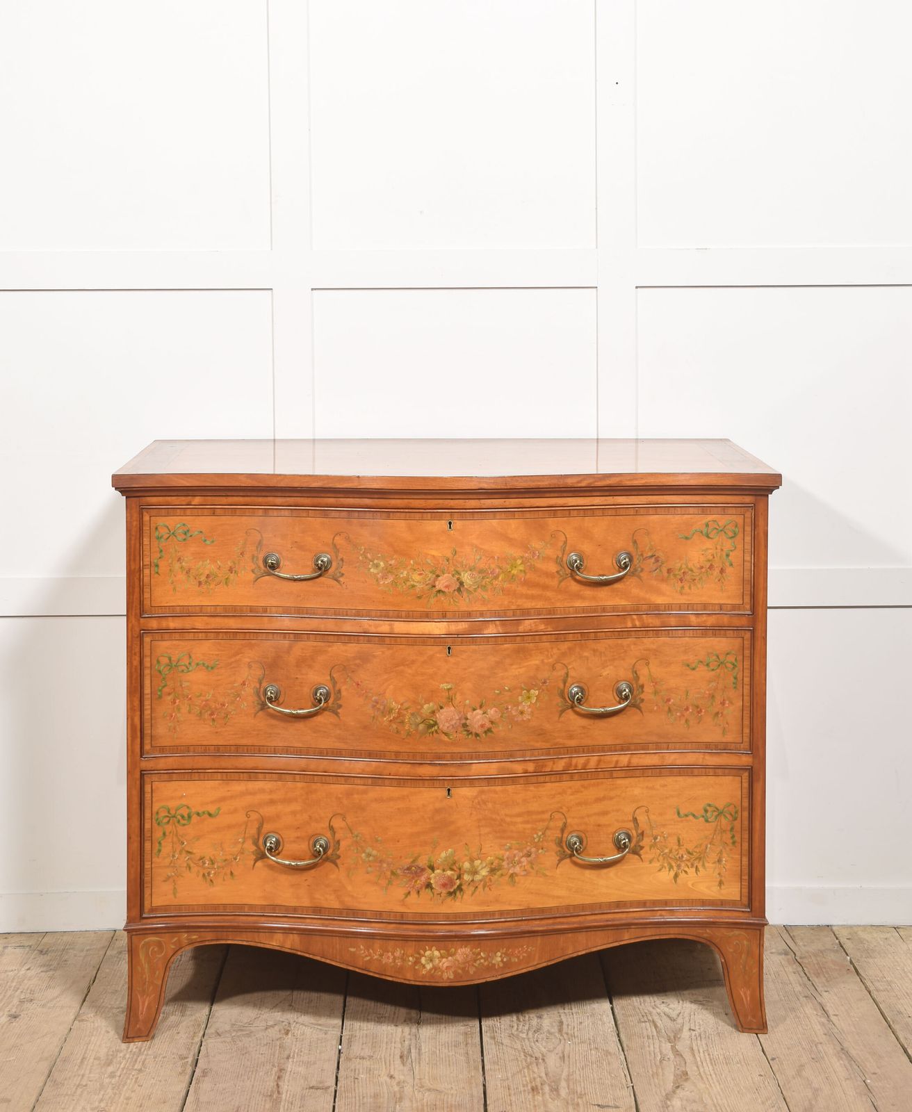 Sheraton Revival Satinwood Serpentine Chest Of Drawers photo furniture