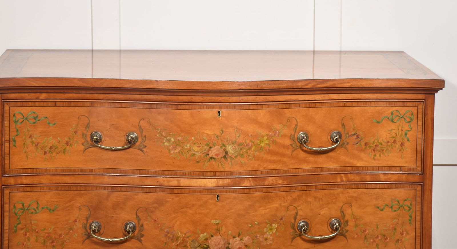 Sheraton Revival Satinwood Serpentine Chest Of Drawers photo for sale