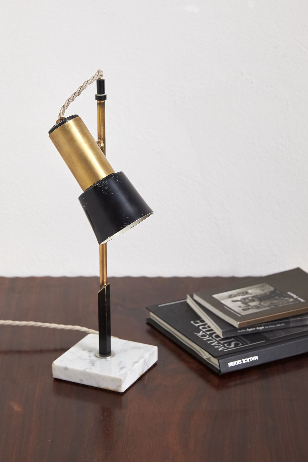 Black Metal And Brass Italian Desk Lamp With Marble Base, C1950 photo for sale