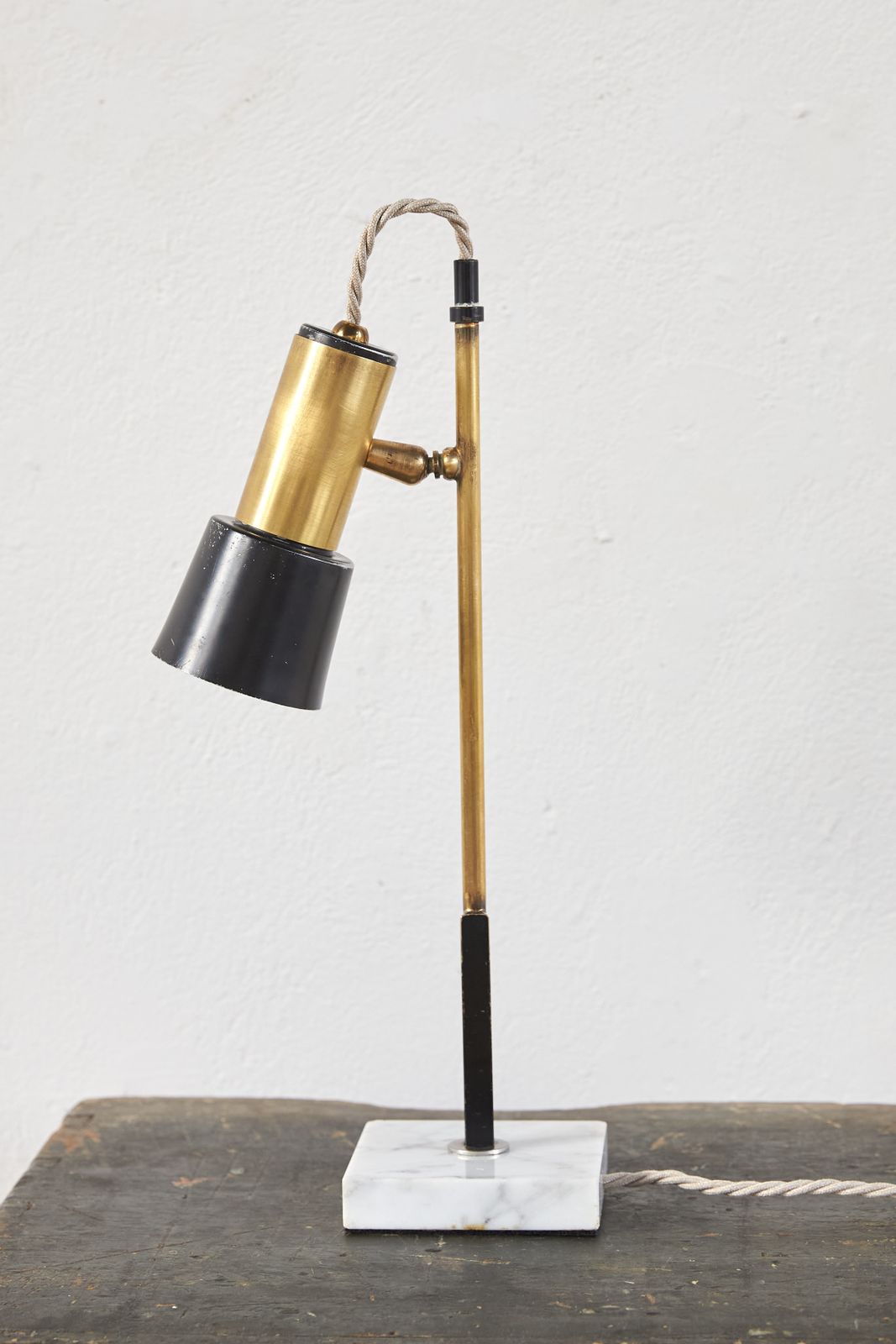 Black Metal And Brass Italian Desk Lamp With Marble Base, C1950 photo vinterior
