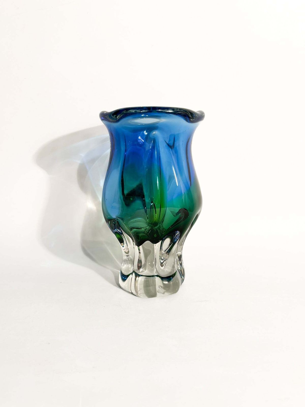 1970s Blue And Green Sommerso Murano Glass Vase
