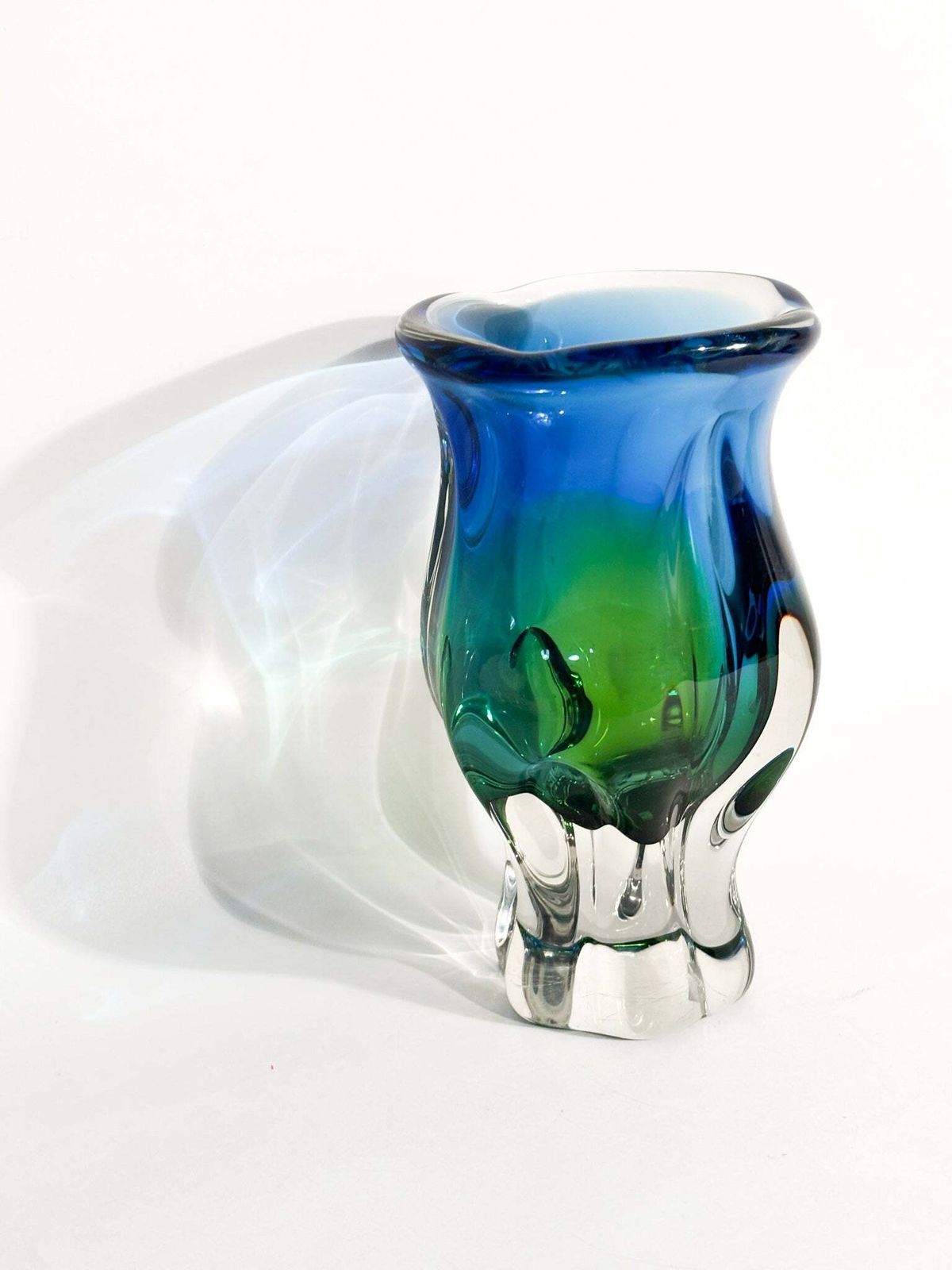 1970s Blue And Green Sommerso Murano Glass Vase photo for sale