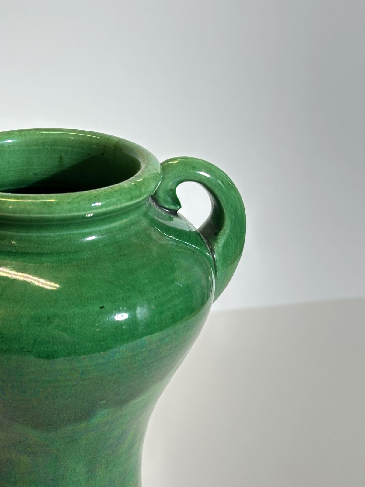 Green Glazed Art Nouveau Awaji Vase, Japanese Ceramic Plum Form photo Home Decor