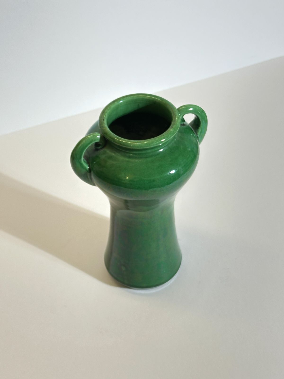 Green Glazed Art Nouveau Awaji Vase, Japanese Ceramic Plum Form photo vintage