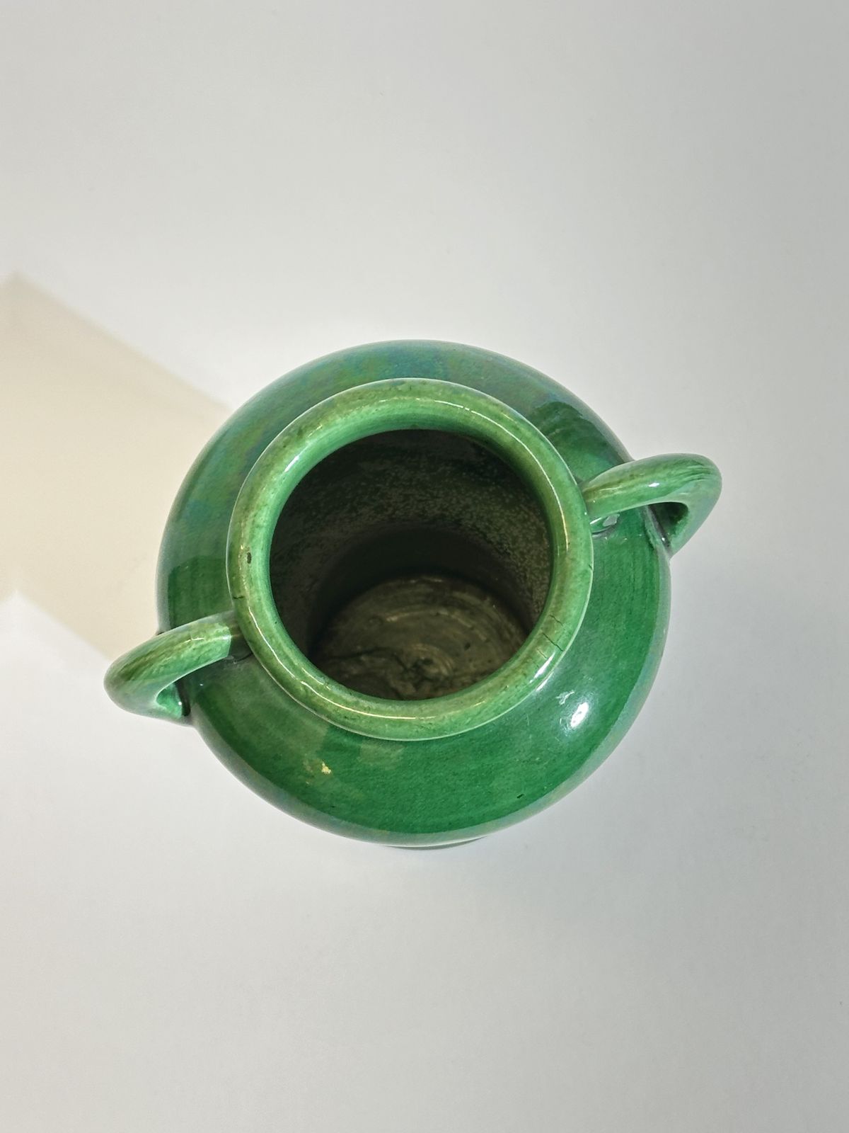 photo furniture Green Glazed Art Nouveau Awaji Vase, Japanese Ceramic Plum Form