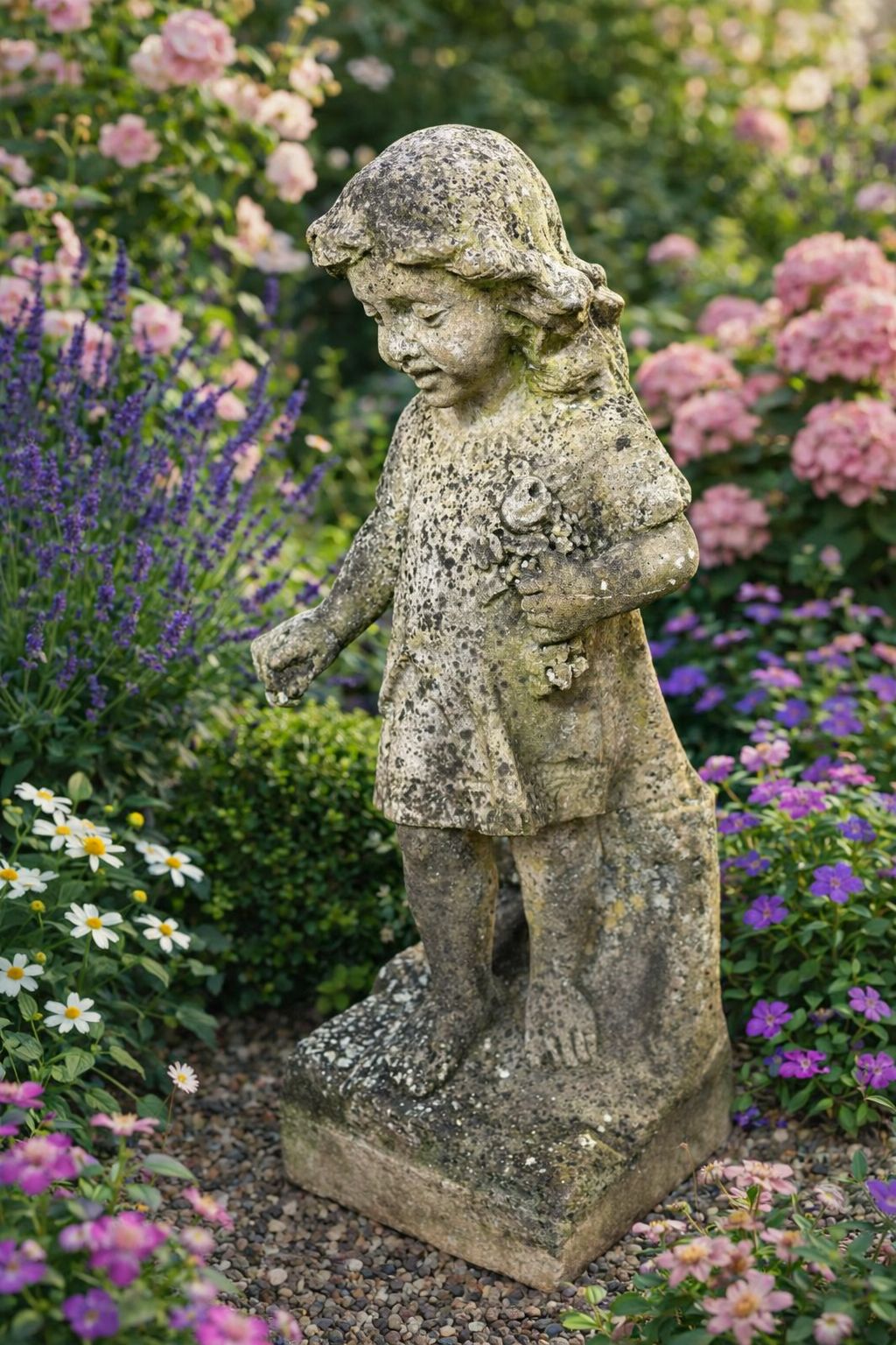 A Very Sweet Hand Carved Stone Figure Of A Young Girl, Dating To Circa 1930 photo vintage