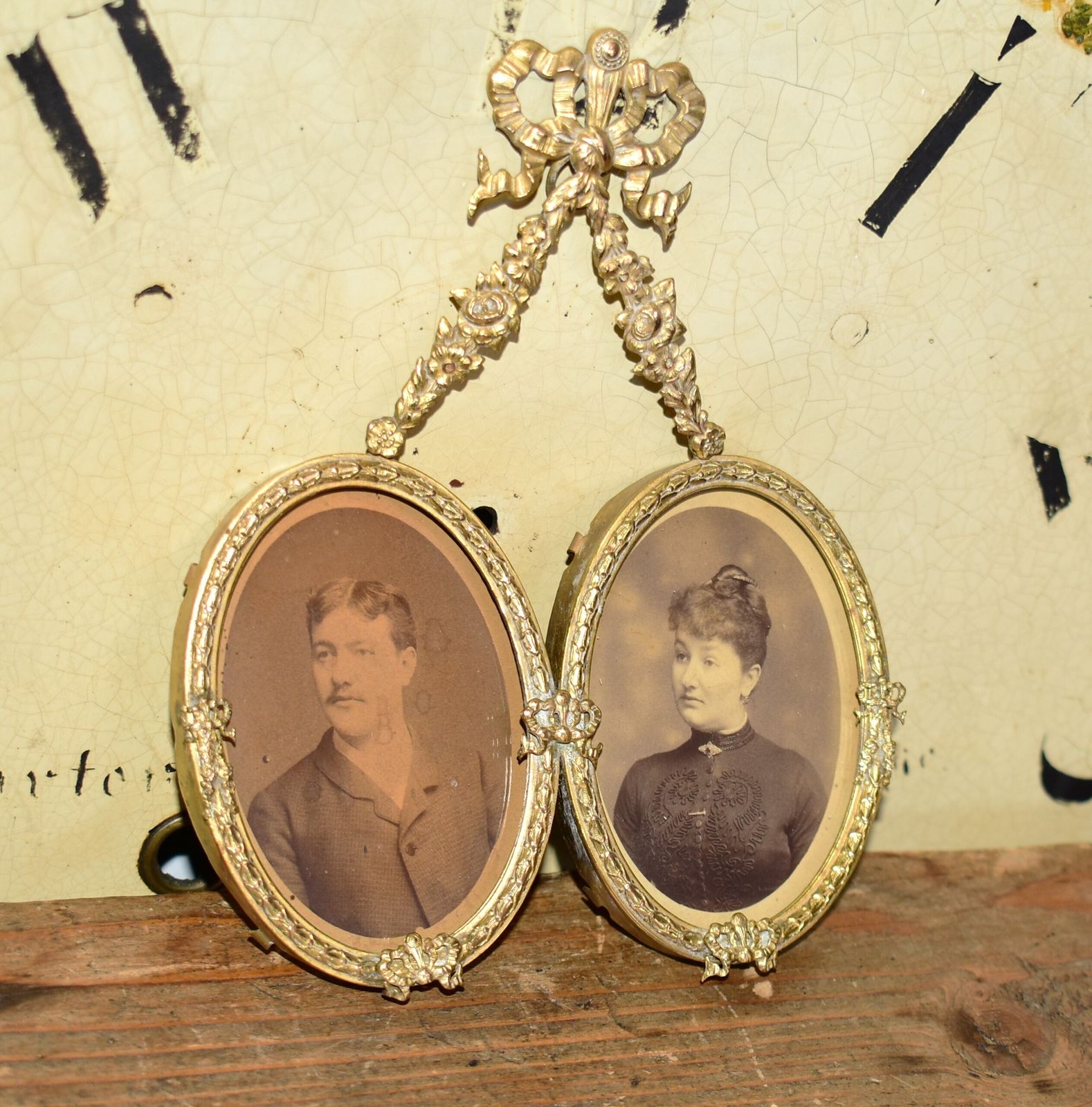 Antique French Brass Double Marriage Portrait Frame By Albert Bouchet, C. 1885 photo furniture