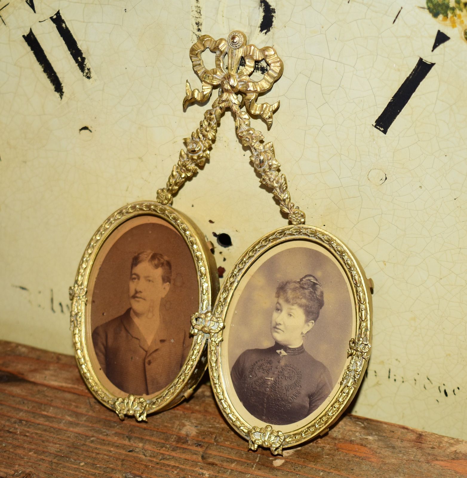 Antique French Brass Double Marriage Portrait Frame By Albert Bouchet, C. 1885 photo 310.0