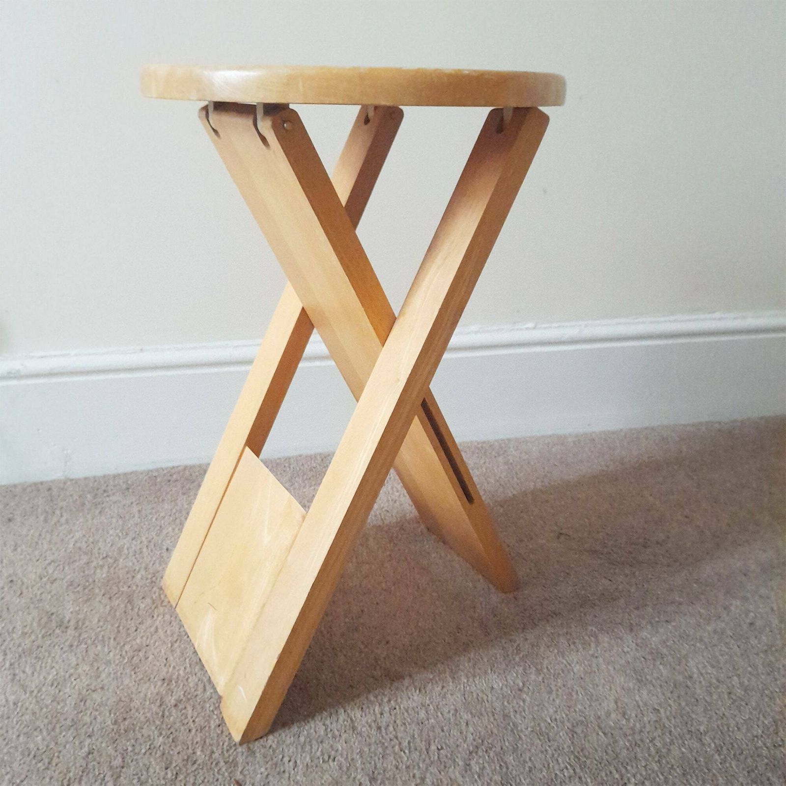 80's Iconic Vintage Wooden Folding Suzy Stool   Adrian Reed Design   Princes Design Works   Mid Century Modern Beech Wood Chair   Folds Flat photo for sale