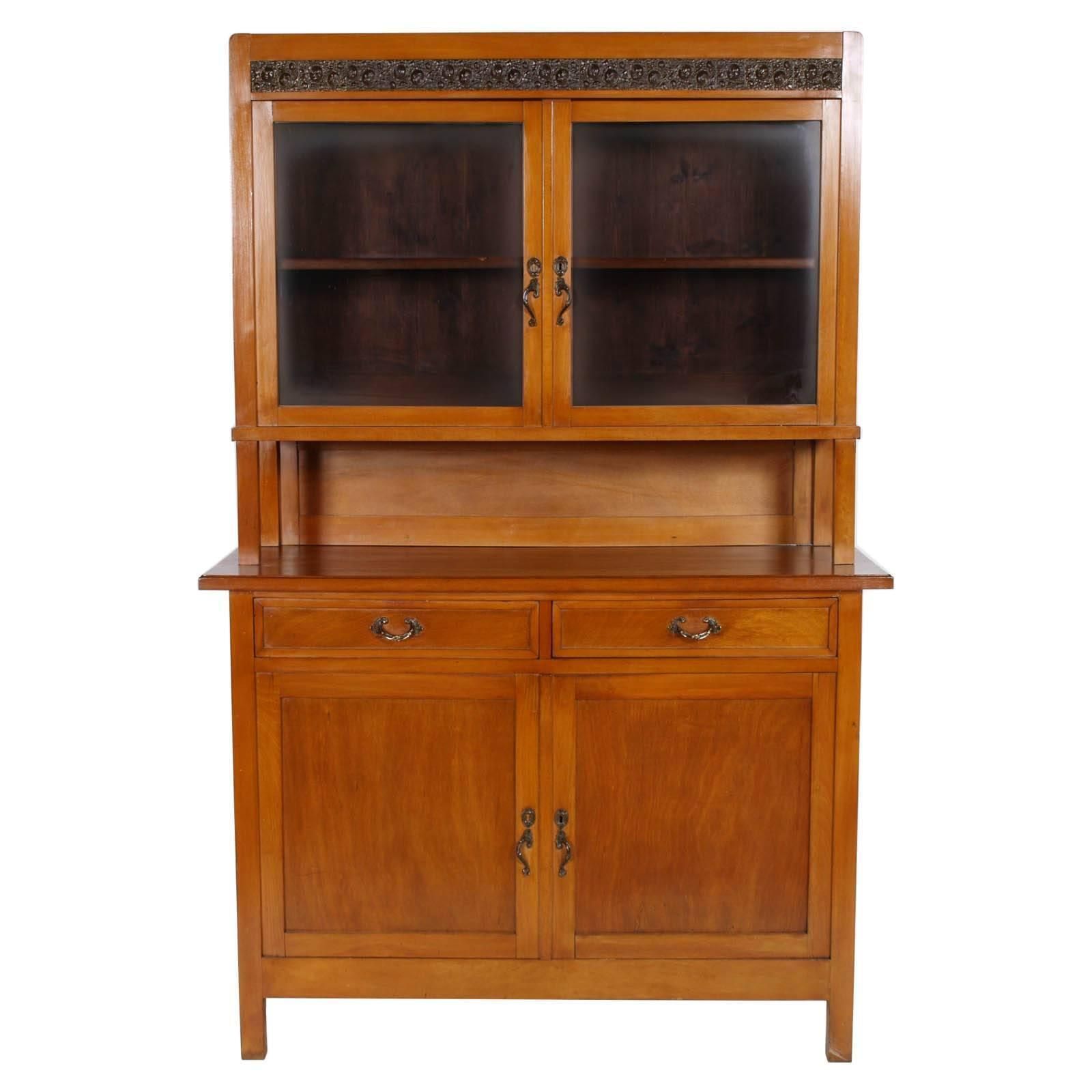 Country Art Nouveau 1900s Credenza With Display Cabinet Cherrywood Wax Polished photo furniture