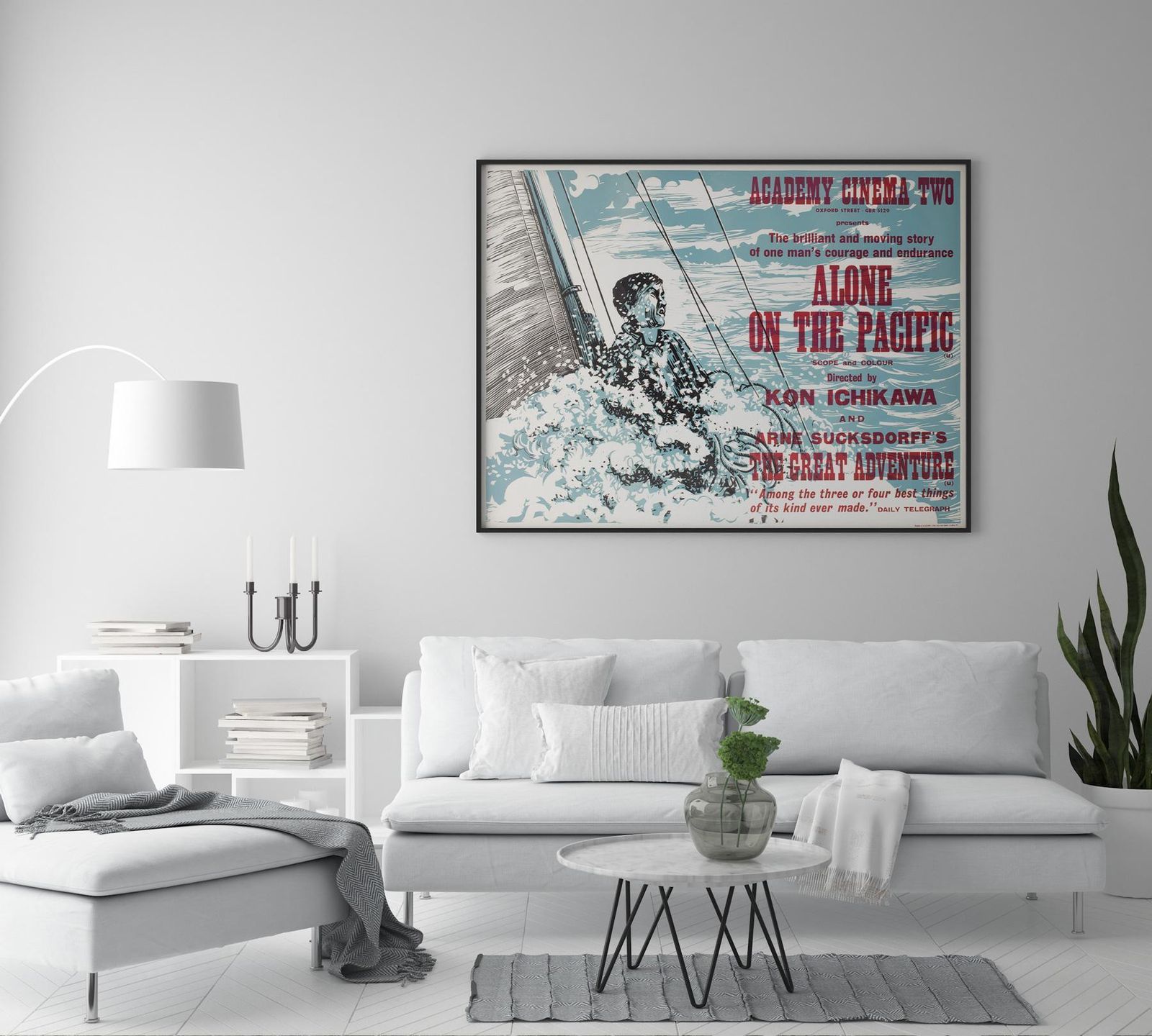 Affiche de cinéma Alone On The Pacific 1967, Academy Cinema Londres, UK Quad, Strausfeld. photo furniture