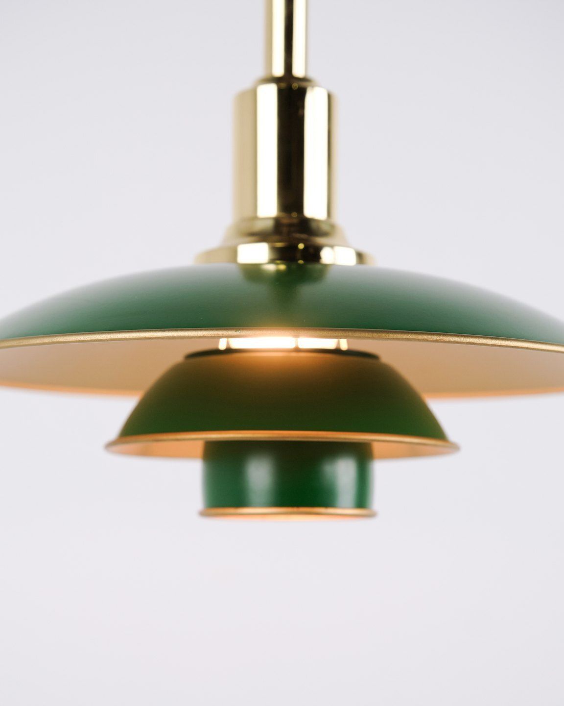 Poul Henningsen Pendant Lamp Model Ph 3/2 Anniversary Edition With Green Metal Shades For Louis Poulsen photo Lighting
