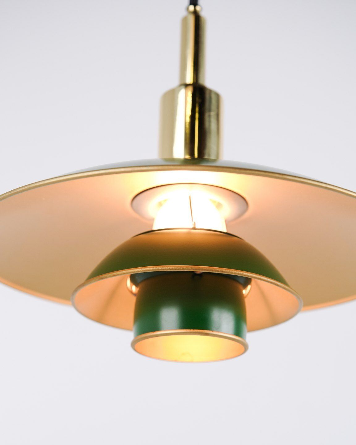 Poul Henningsen Pendant Lamp Model Ph 3/2 Anniversary Edition With Green Metal Shades For Louis Poulsen photo vinterior