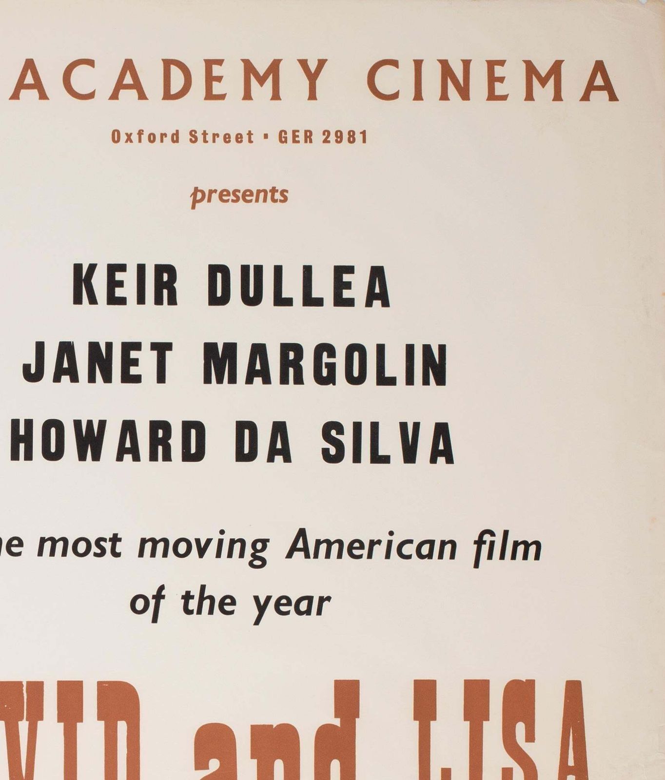 David And Lisa 1963 Academy Cinema Uk Quad Film Poster, Strausfeld. photo 561.0