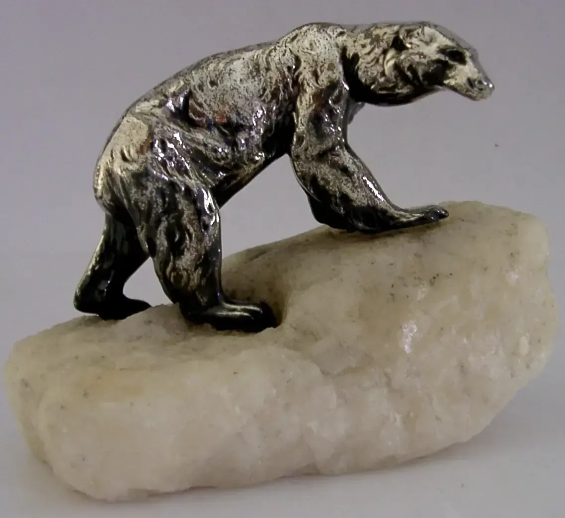 Superb Silver Plated Polar Bear Animal On Crystal C1910 Art Deco photo Art