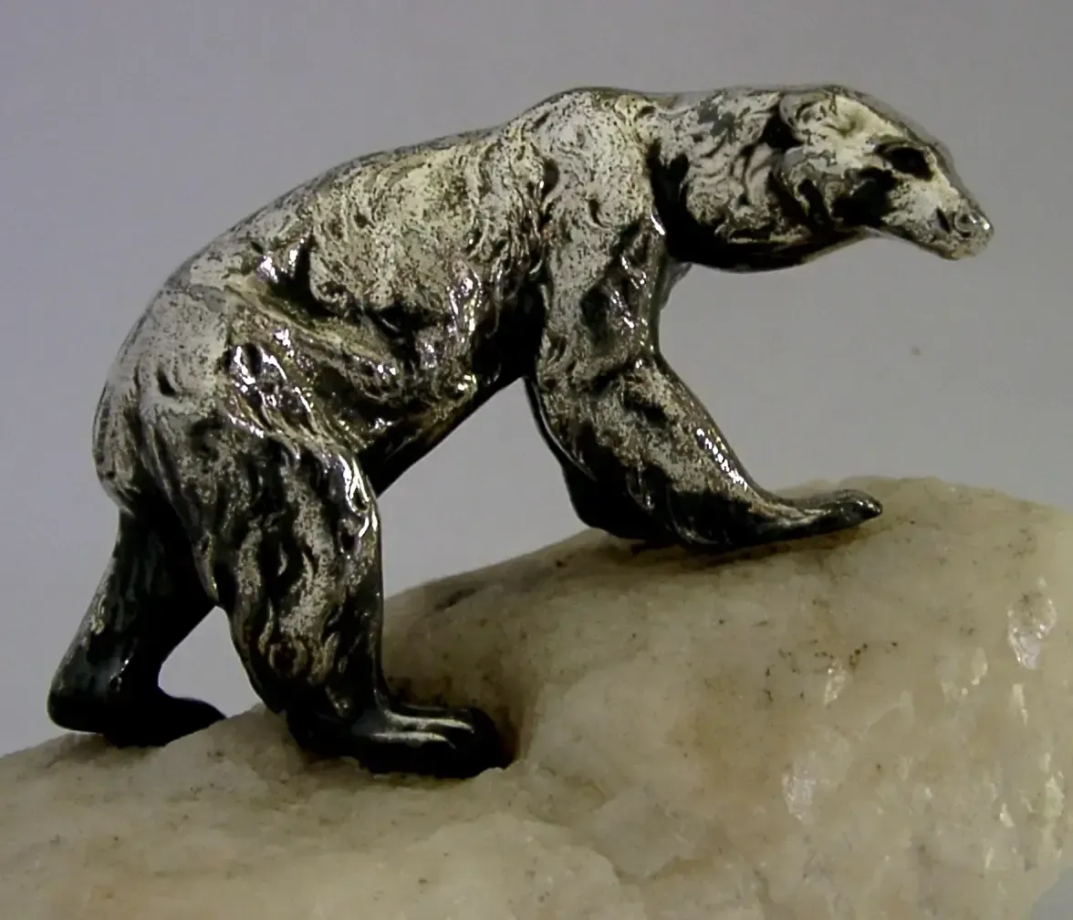 Superb Silver Plated Polar Bear Animal On Crystal C1910 Art Deco