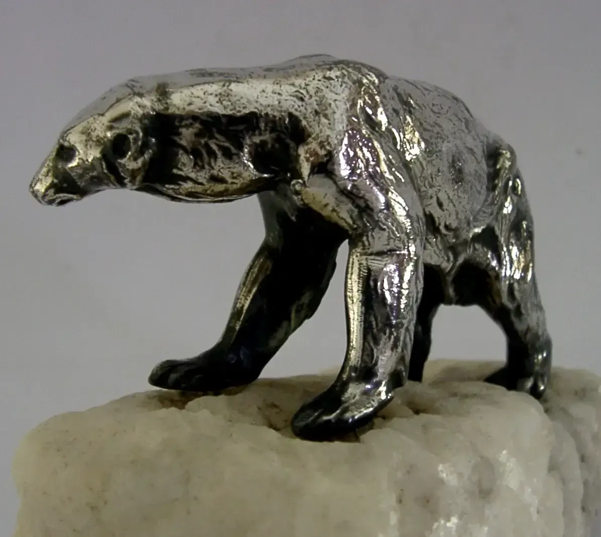 Superb Silver Plated Polar Bear Animal On Crystal C1910 Art Deco photo buy