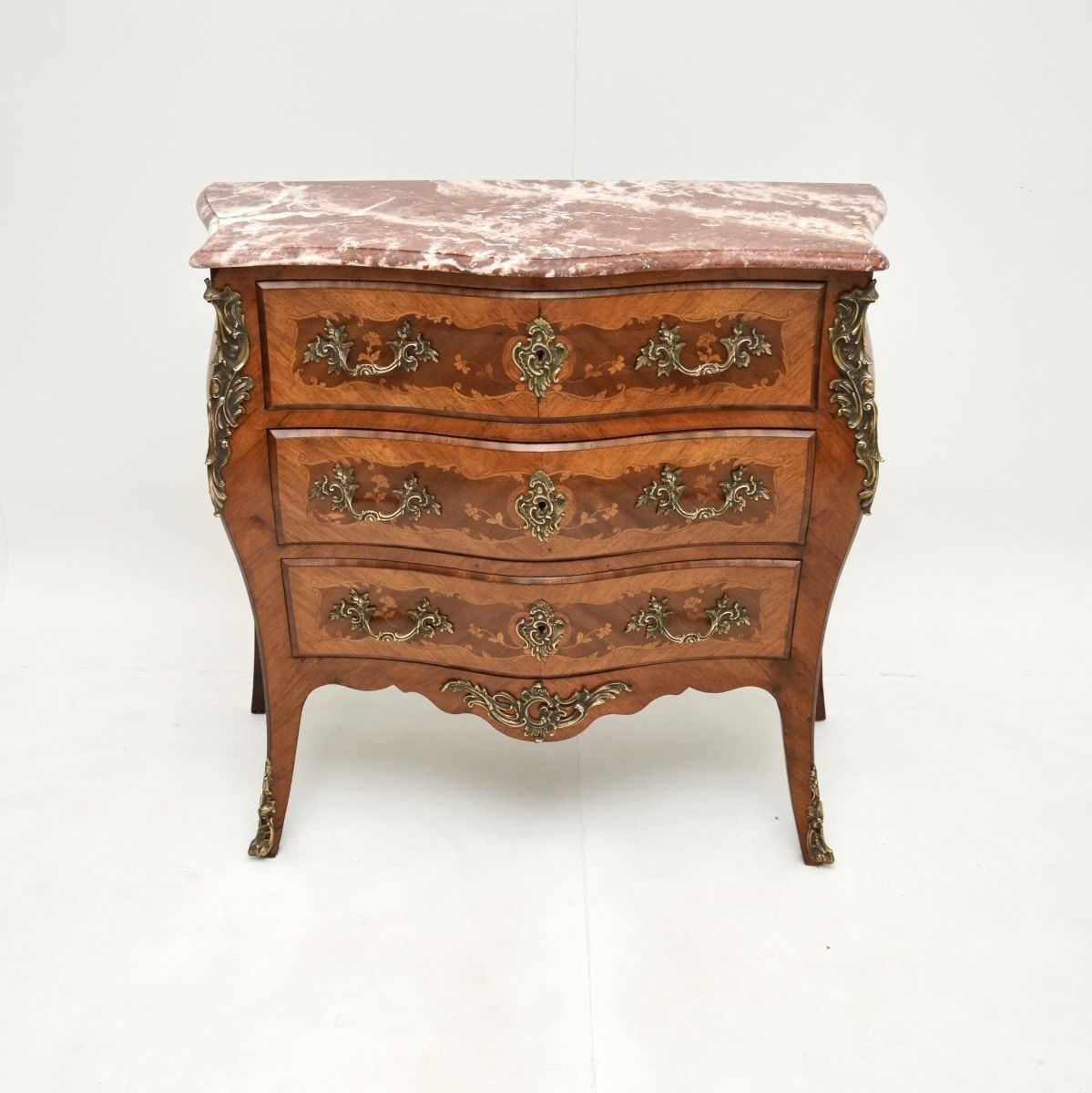 Antique French Inlaid Marquetry Marble Top Bombe Commode photo furniture