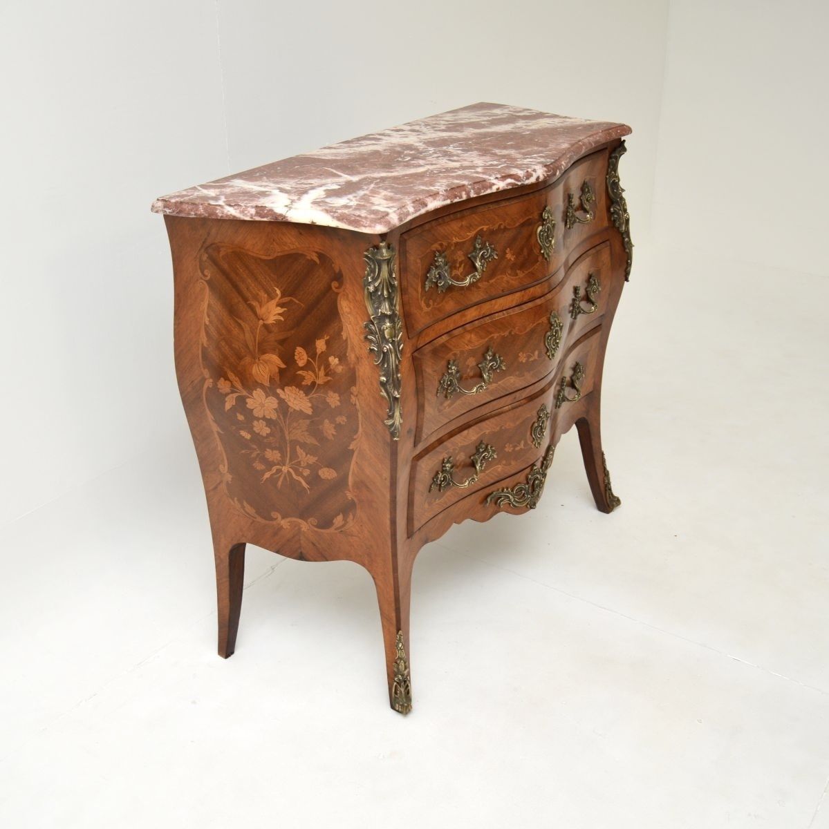 Antique French Inlaid Marquetry Marble Top Bombe Commode photo Furniture