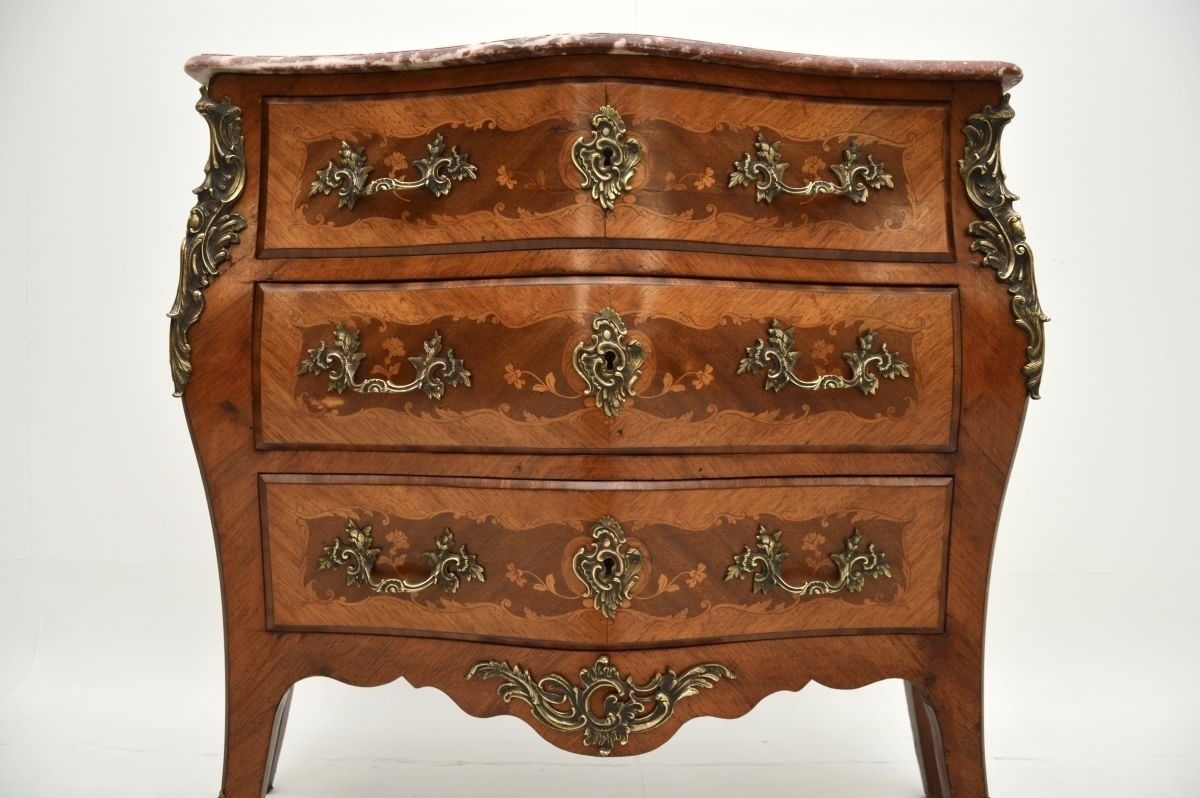 Antique French Inlaid Marquetry Marble Top Bombe Commode photo 2405.0