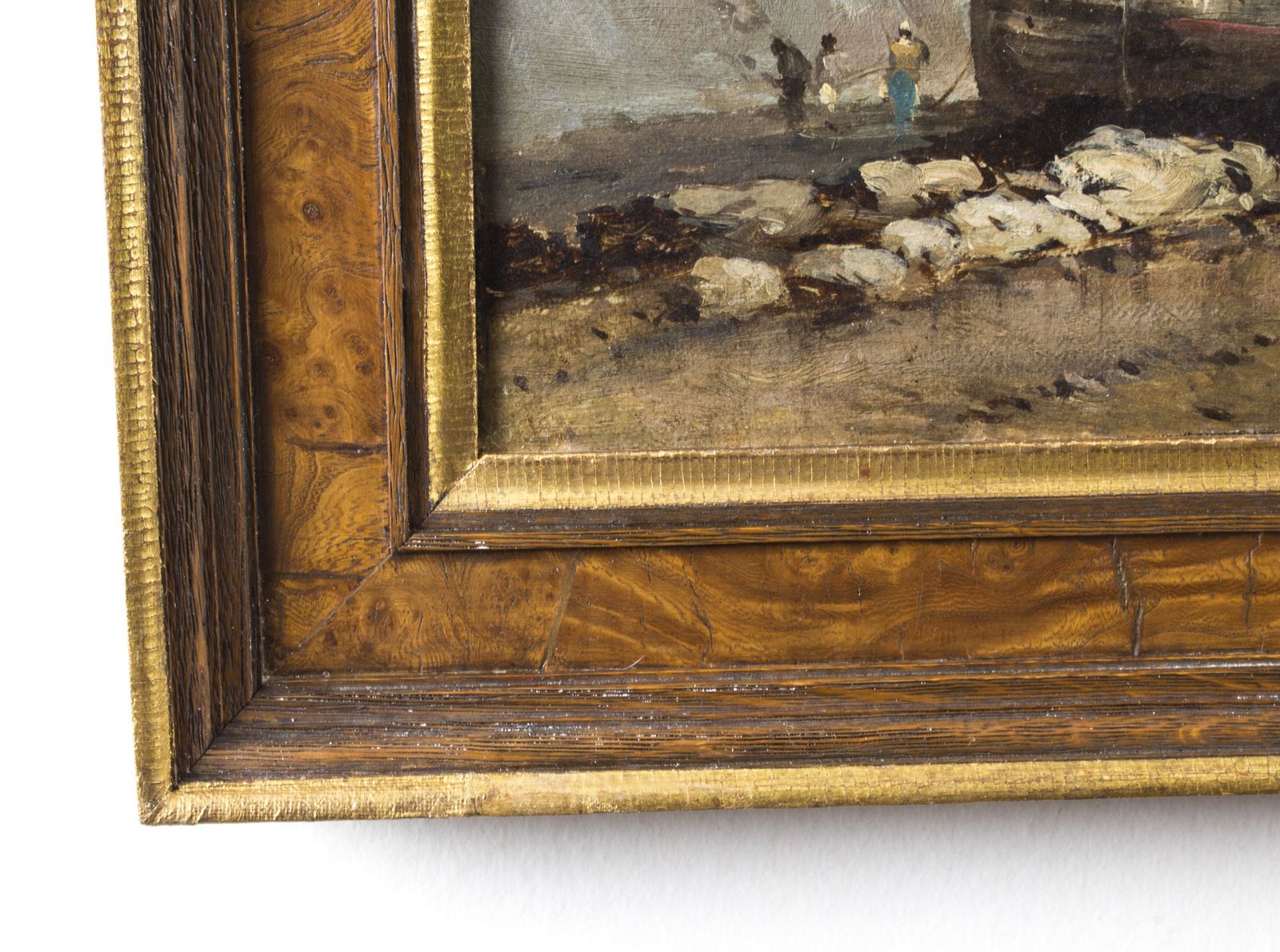 photo buy Antique Pair Seascape Oil Paintings Fishing Boats 19th Century