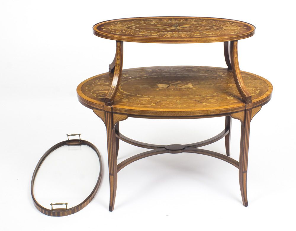 photo for sale Antique English Mahogany & Satin Wood Etagere Table  19th C