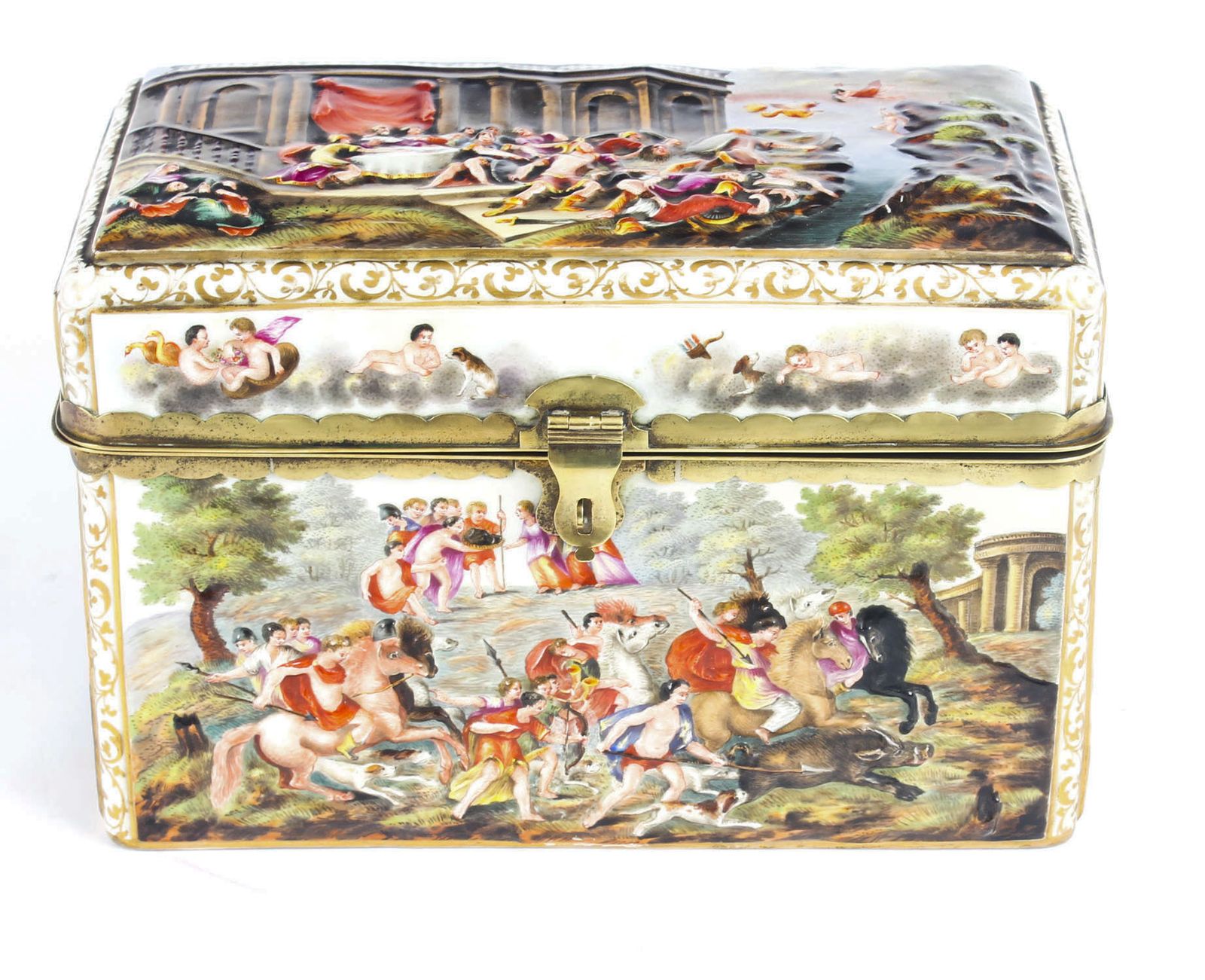 Antique Italian Large Capodimonte Porcelain Table Casket 19th C photo furniture