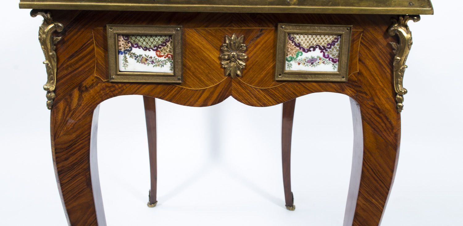 photo for sale Antique French Ormolu & Sevres Mounted King Wood Writing Table 18th C