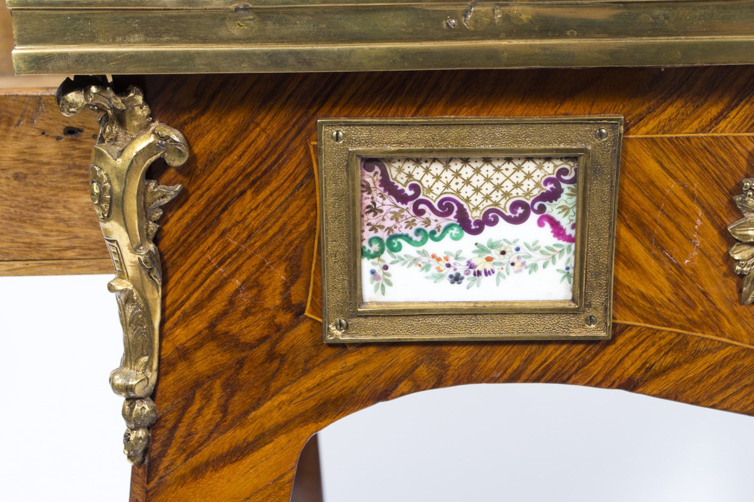 photo buy Antique French Ormolu & Sevres Mounted King Wood Writing Table 18th C