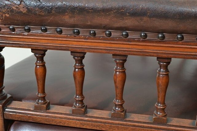 Antique Pair Of English Walnut Leather Armchairs 19th C photo vintage