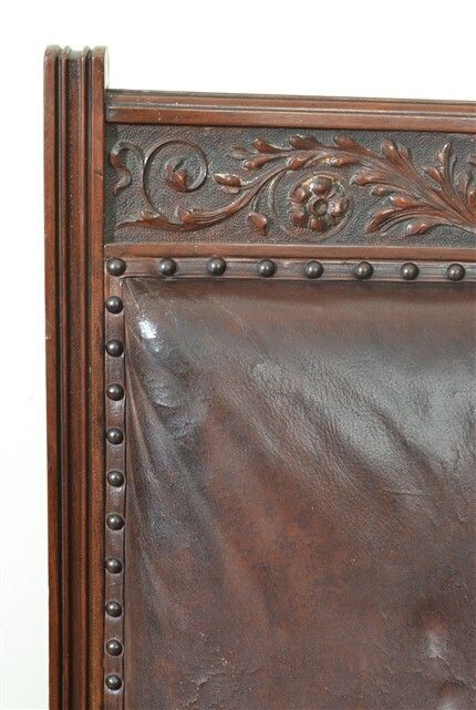 photo for sale Antique Pair Of English Walnut Leather Armchairs 19th C