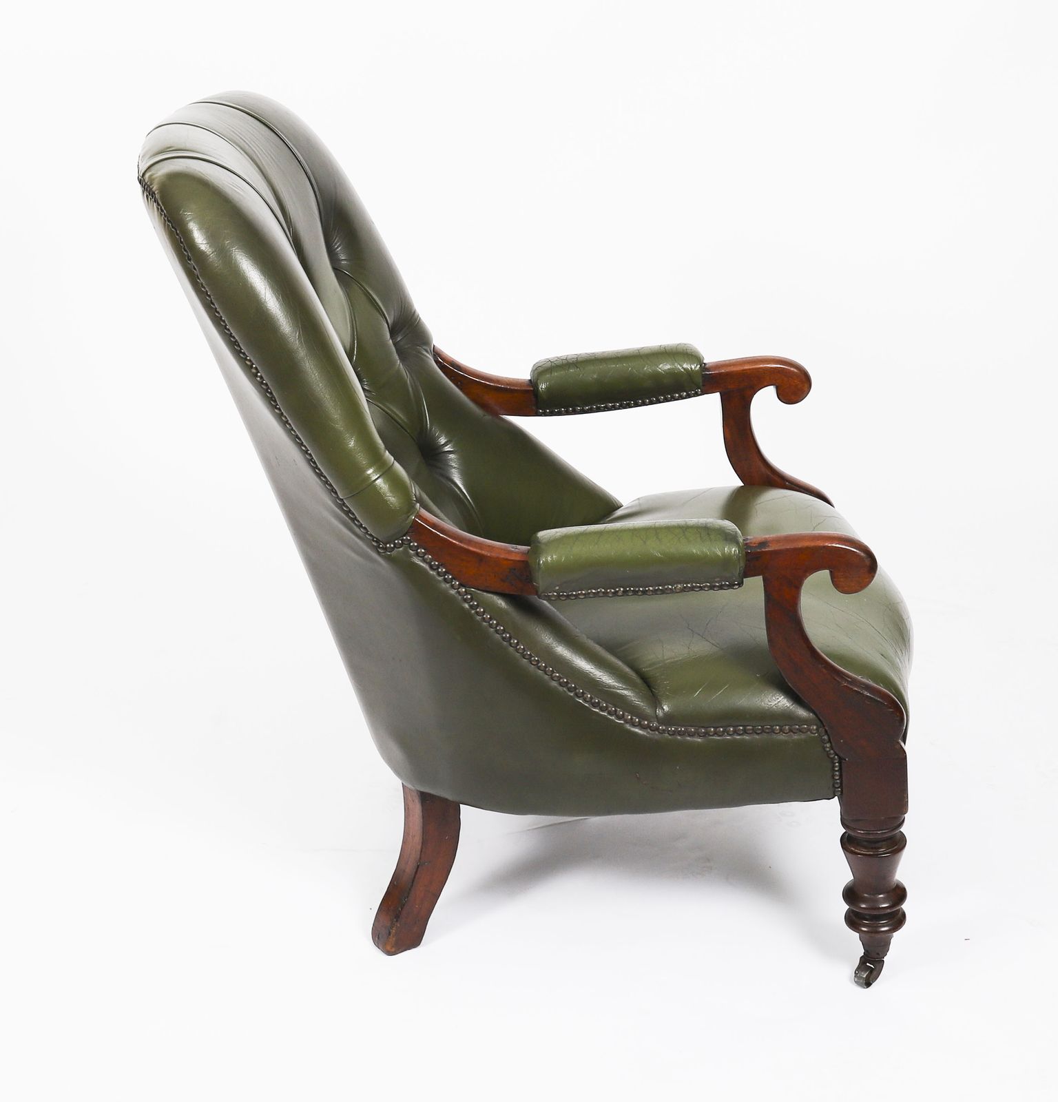 1950.0 Pair Victorian His & Hers Green Leather Armchairs 19th C photo