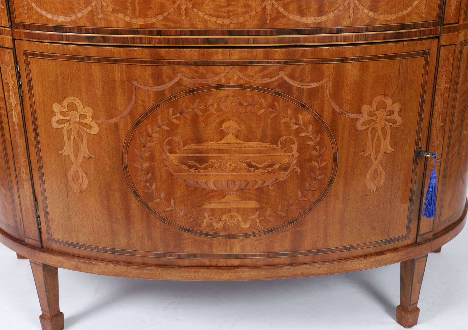 English Sheraton Revival Satinwood And Marquetry Cabinet  Circa 1900 photo for sale