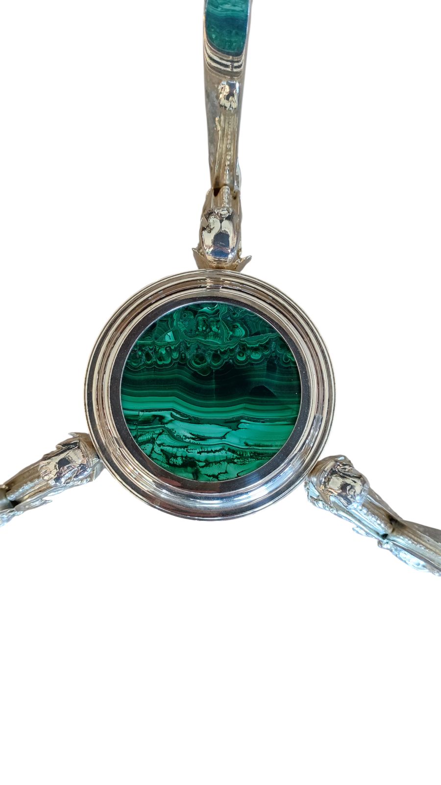 Furniture Antique Pair French Thuya Malachite & Silvered Bronze Occasional Tables 20th C photo