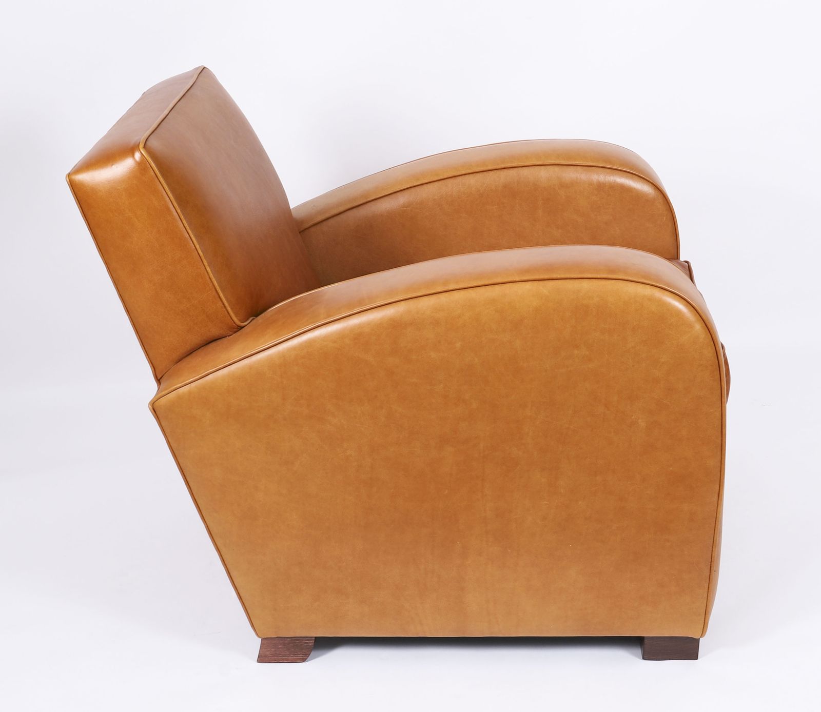 Bespoke Pair English Handmade Art Deco Leather Arm Chairs Bruciato photo vintage