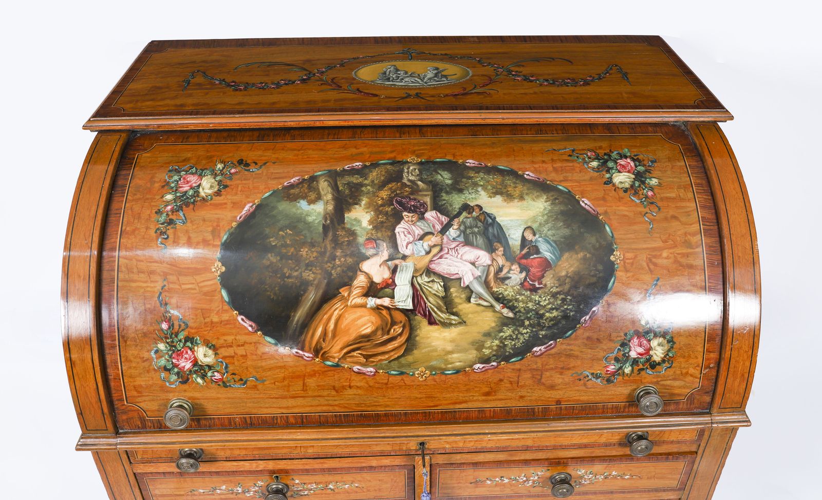 English Late Victorian Sheraton Revival Satin Wood Bureau C.1890 photo 2350.0