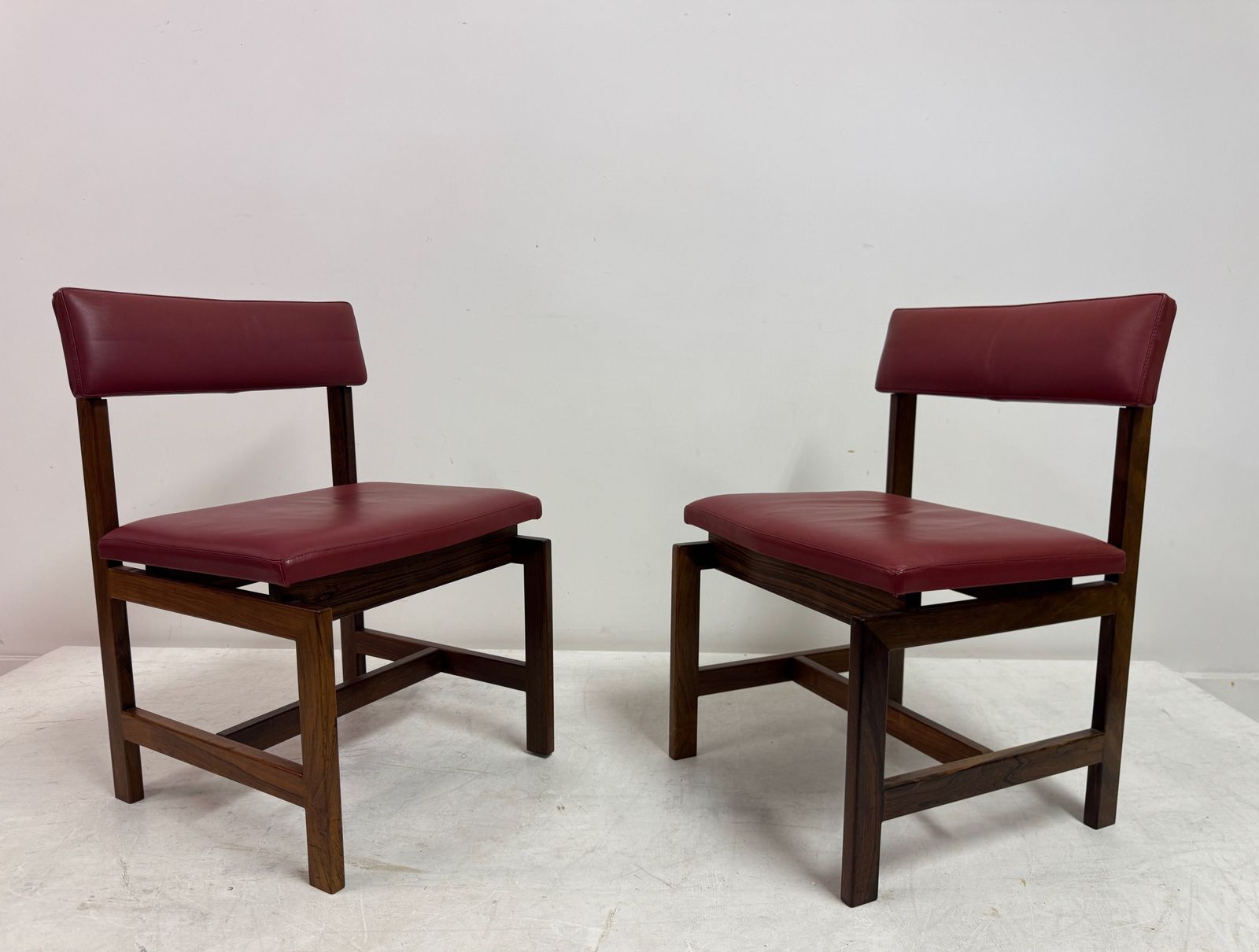 Furniture Set Of Six Danish Wood And Leather Dining Chairs photo