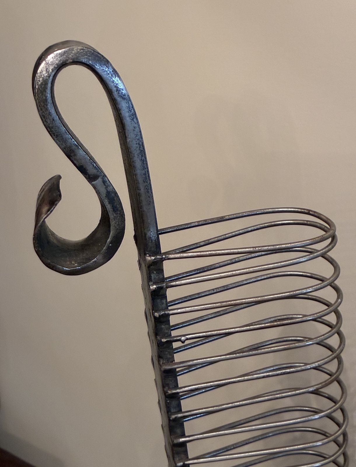 Tall Sculptural Indonesian Wrought Iron Spiral Storage Rack / Cd Stand. Statement Piece photo vinterior