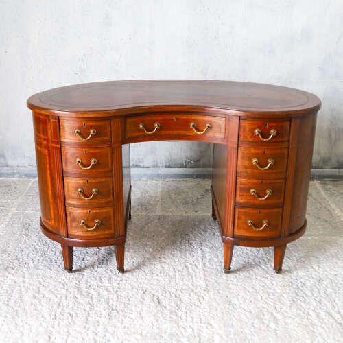 Late 18th/Early 19th‑Century English Sheraton Revival Kidney Desk   Original Leather Top photo for sale