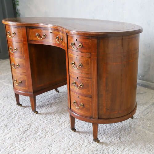 Late 18th/Early 19th‑Century English Sheraton Revival Kidney Desk   Original Leather Top photo 2350.0