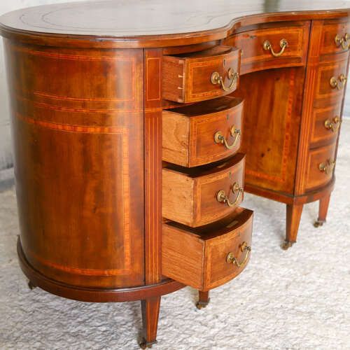 photo for sale Late 18th/Early 19th‑Century English Sheraton Revival Kidney Desk   Original Leather Top