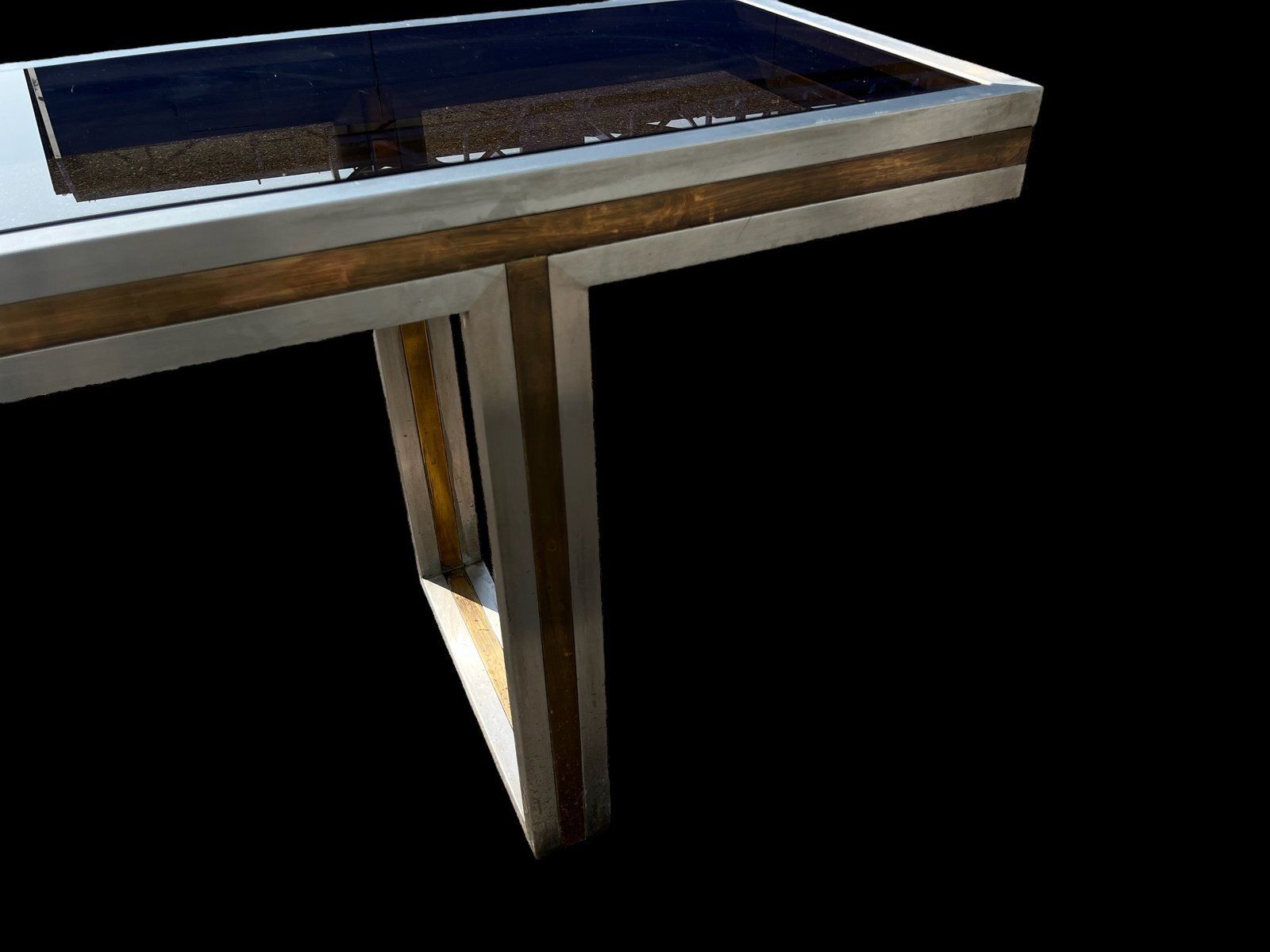 Furniture Italian Steel And Brass Console Table, 1970s photo