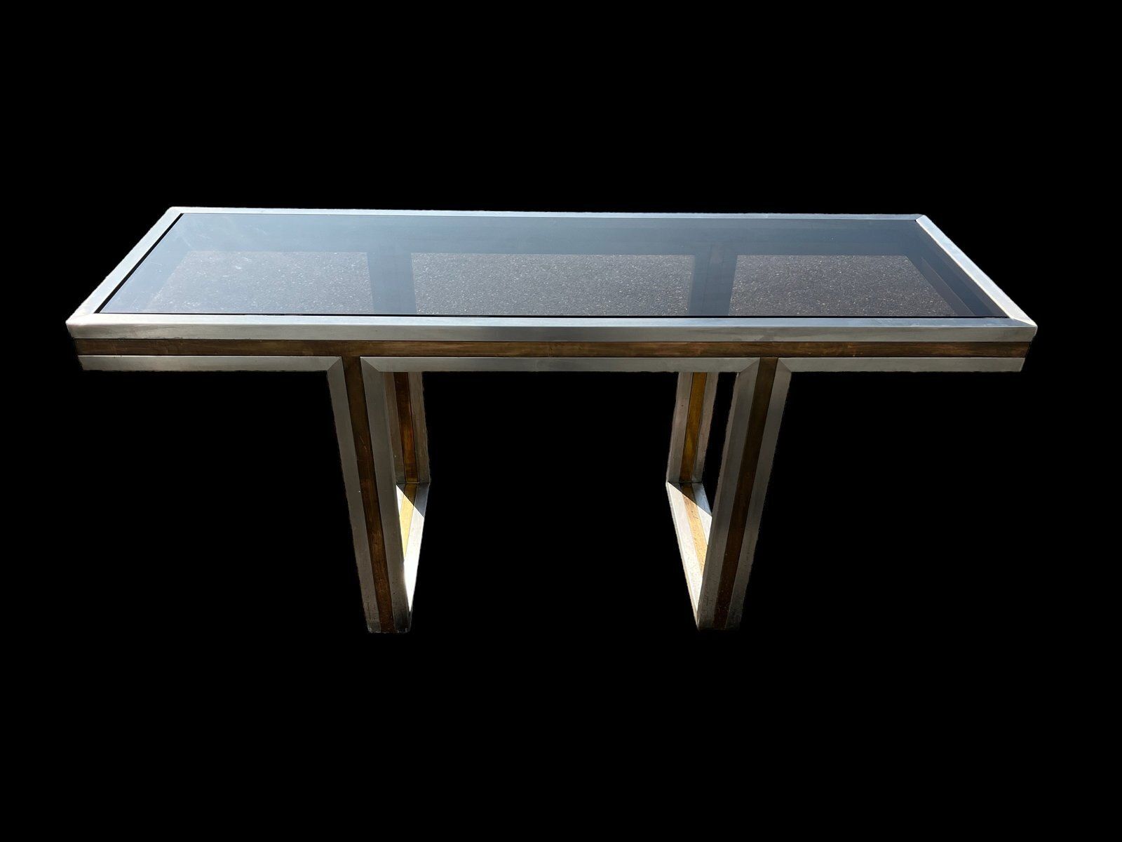 photo vinterior Italian Steel And Brass Console Table, 1970s