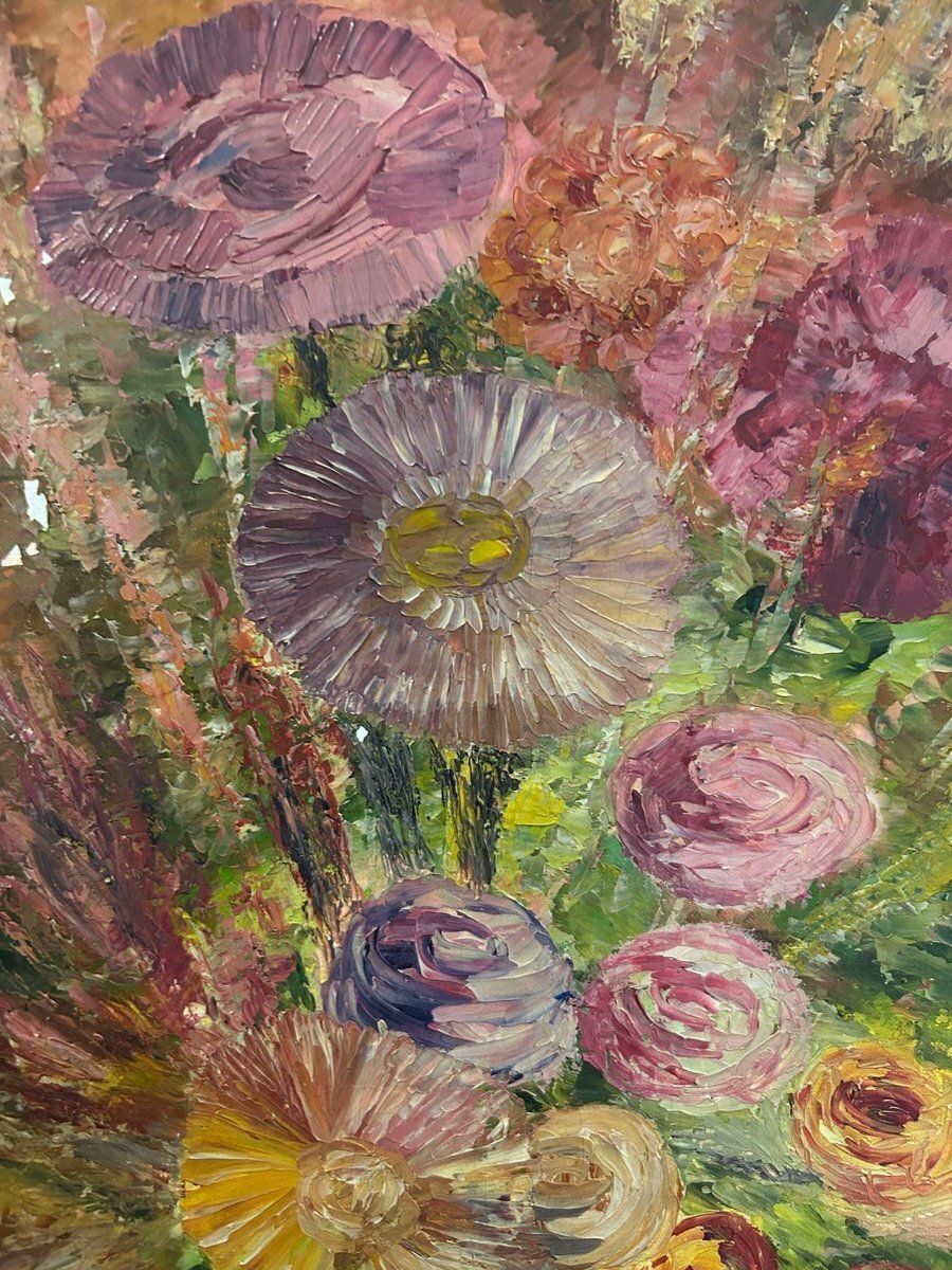 R Poirot, Bouquet, 1950s, Oil On Canvas photo furniture